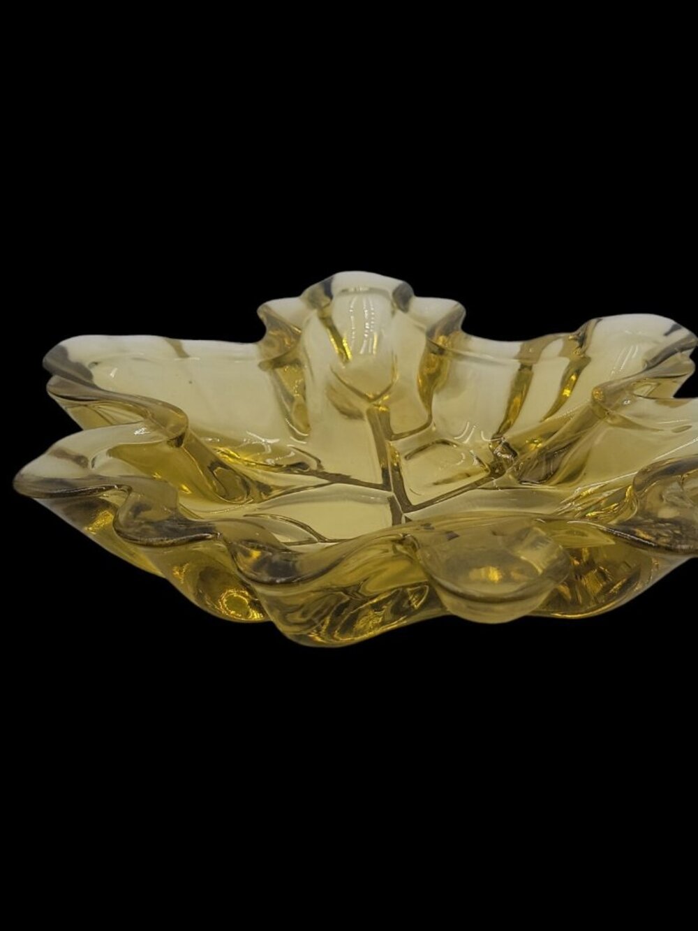 VTG Green Glass Maple Leaf Candy Dish Mid-Century Fall Trinket Bowl 8.5" X9" - Picture 13 of 13